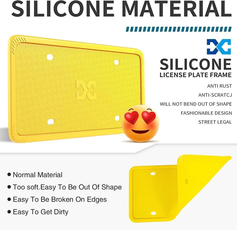 XCLPF Silicone Yellow License Plate Frame Covers 1 Pack- Front and Back Car Plate Bracket Holders. Rust-Proof, Rattle-Proof(Yellow) - Image 2
